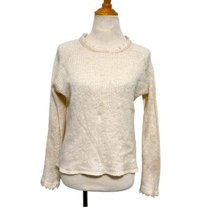 Lucky Brand Sweater Gauzy Lightweight Pullover Cream Semi-Sheer Frayed size L